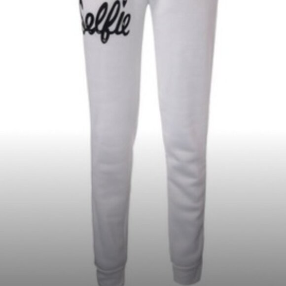 White Fleece SELFIE Sweatpants & Top Set Sweatshirt & Pants Set Bundle Lot - Picture 5 of 7